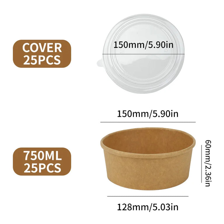 Disposable Kraft Paper Food Containers with Lids Leak Proof Meal Prep Lunch Box Set for Takeout Food Storage