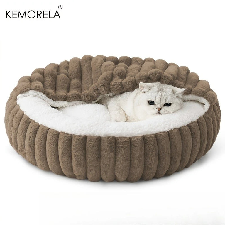Calming Round Hooded Cat Bed Cat Heating Pad Cooling Cat Bed
