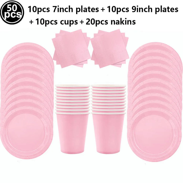 Solid Light Pink Girls Birthday Party Disposable Tableware Set Cups Plates