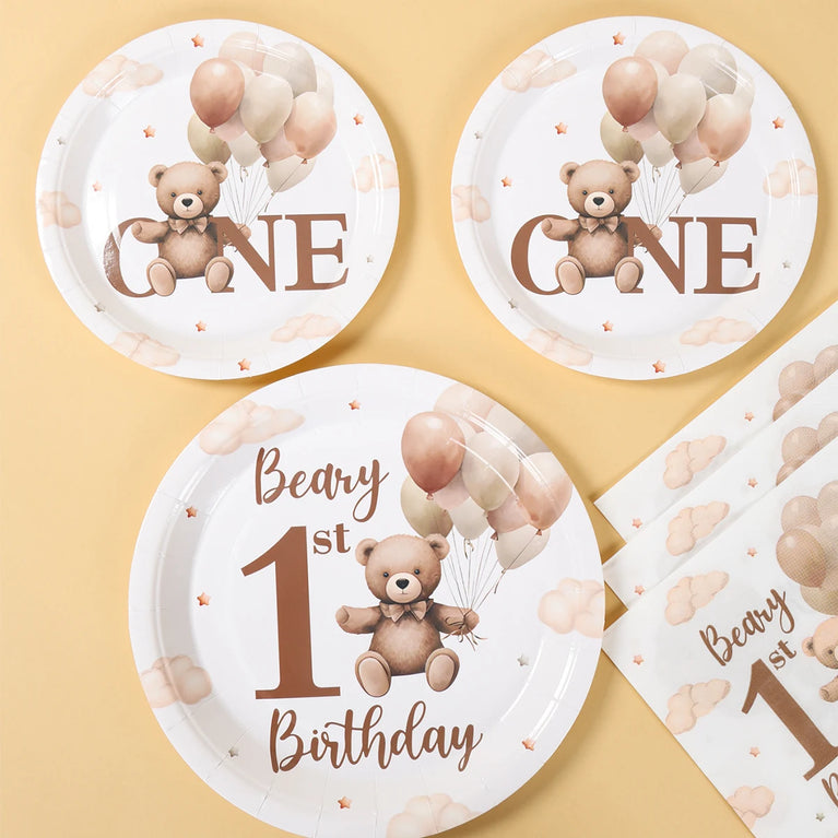 Little Bear Balloon Happy 1st Birthday Disposable Tableware Set Party Decorations