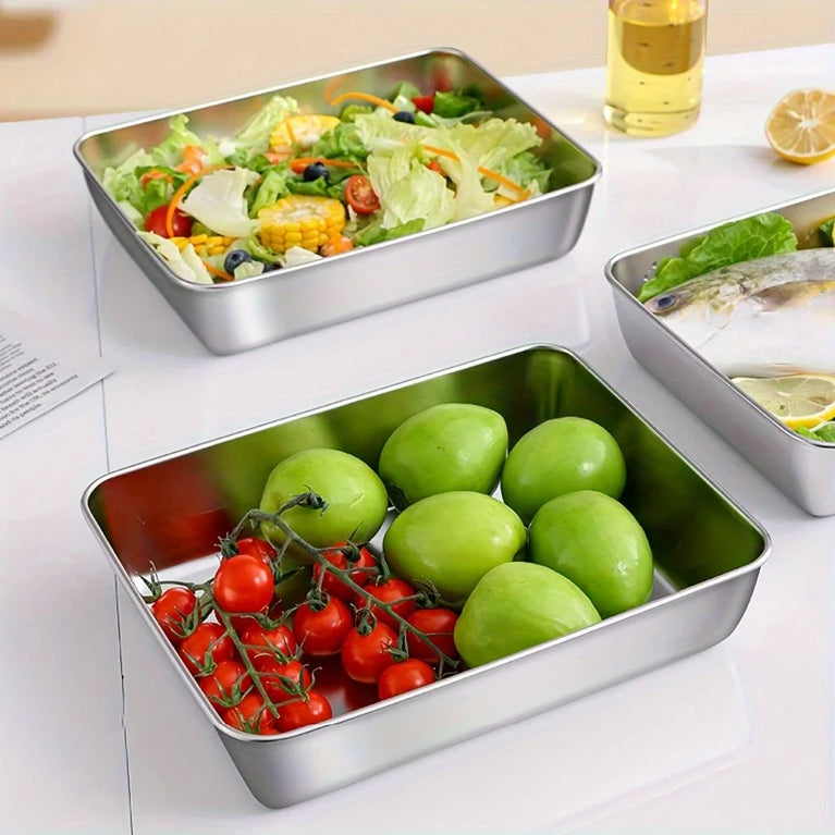 3pcs Stainless Steel Food Containers Stackable Leakproof Lunch Box Set with Clear Lids
