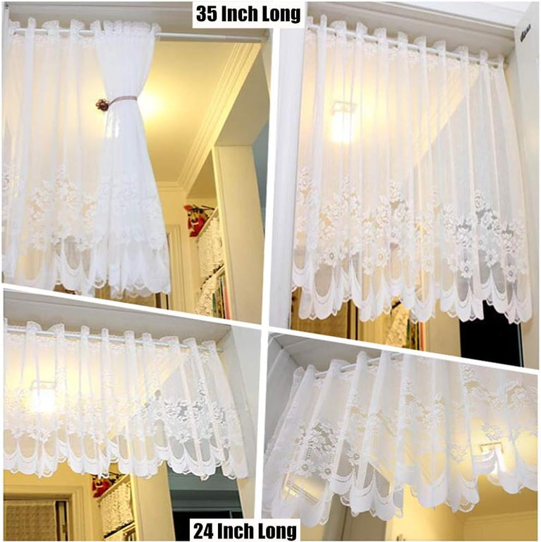 White Lace Sheer Tulle Curtains | Pastoral Floral Kitchen & Cafe Voile