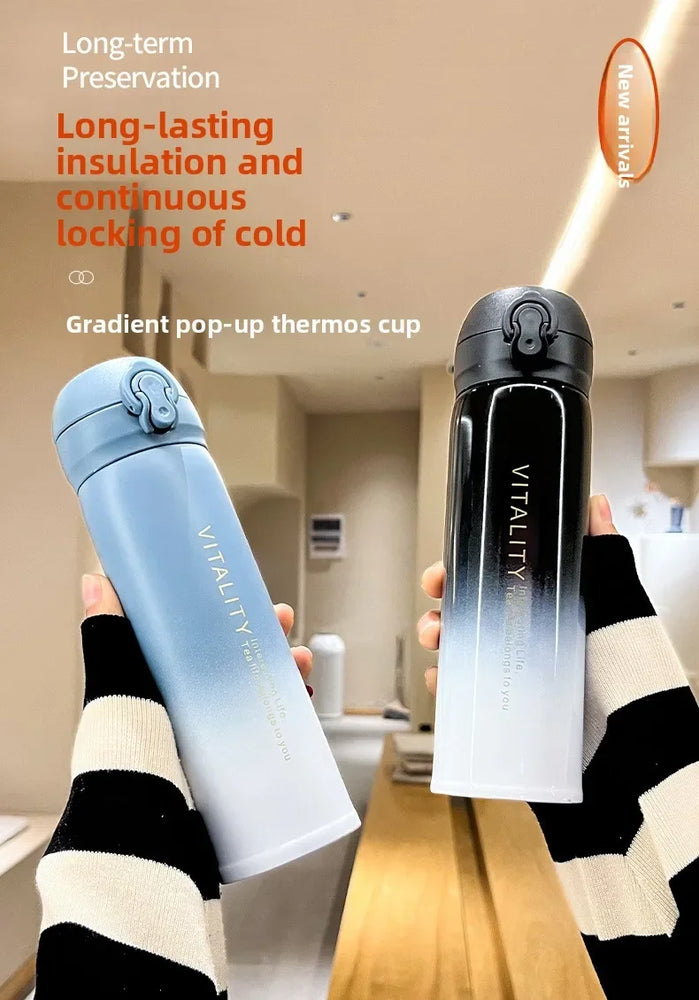 500ml Gradient Stainless Steel Insulated Water Bottle Flip Lid