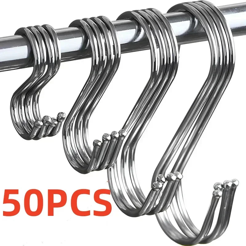 50PCS Stainless Steel S Hooks Multi-Purpose Hanging Storage Hooks