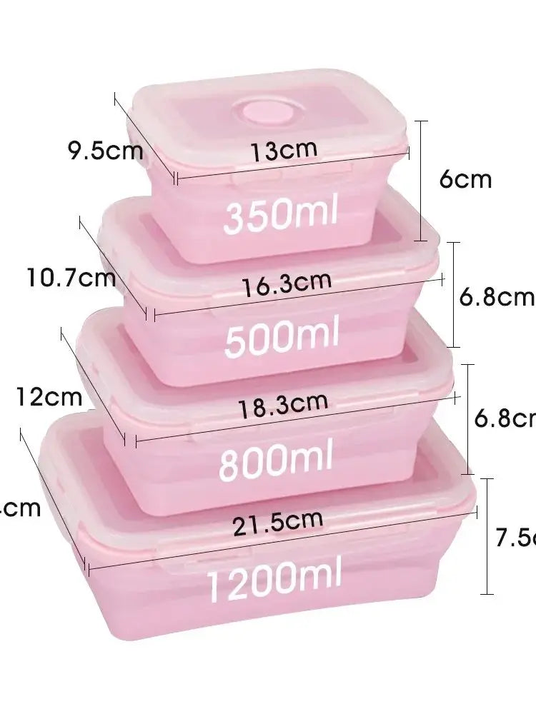 4PS Collapsible Silicone Food Storage Containers with Lids Vent Kitchen Meal Prep Set