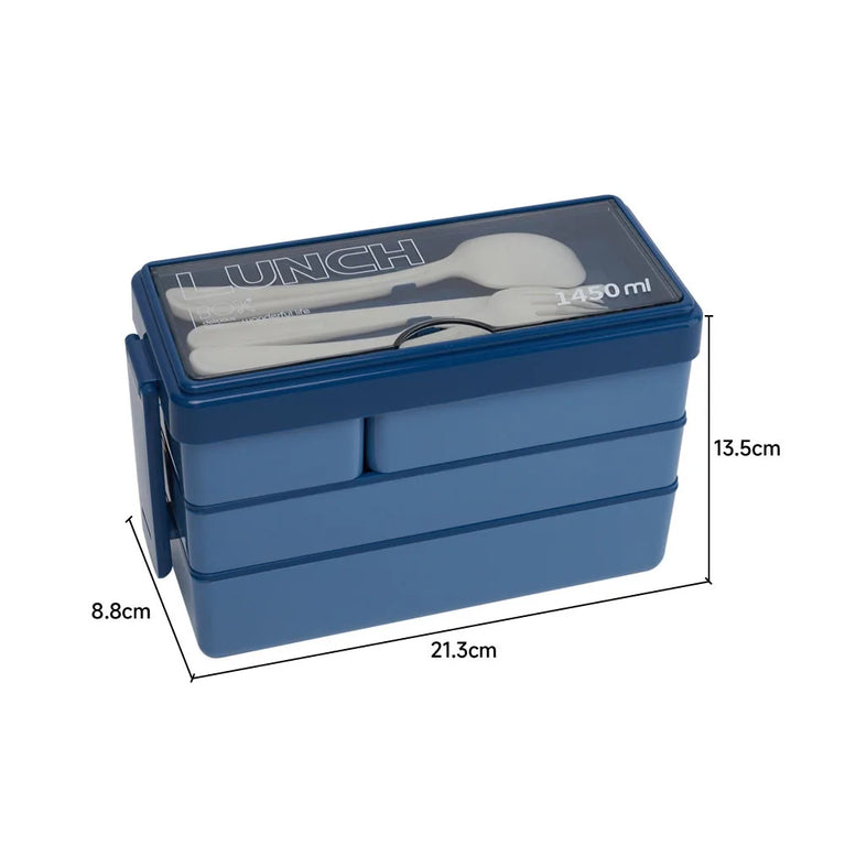 Bento Style Plastic Lunch Box 3 Layer Leakproof Meal Prep Container with Cutlery