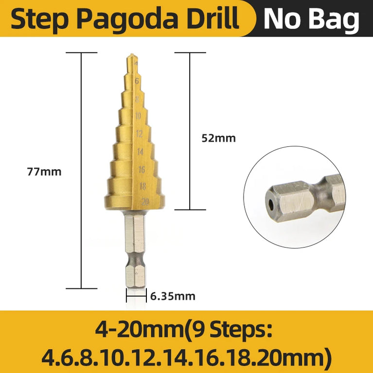 Titanium Step Drill Bit Set | High-Speed Stepped Conical Stage Drills