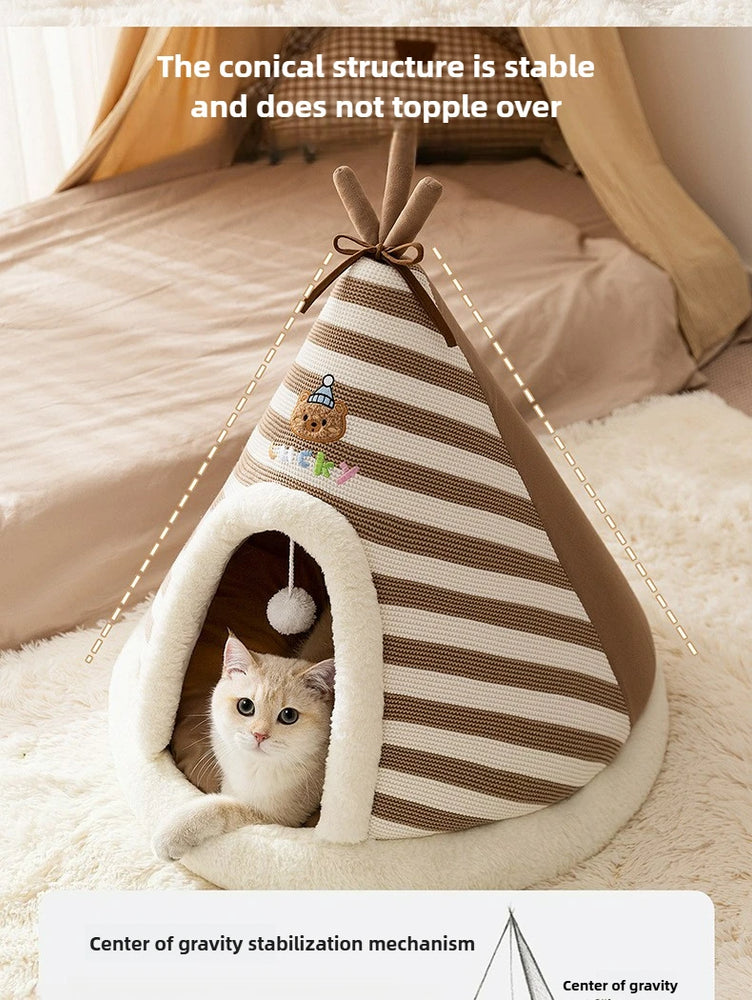 Winter Warm Knitted Cat Bed Cozy Tent Cat Heating Pad House