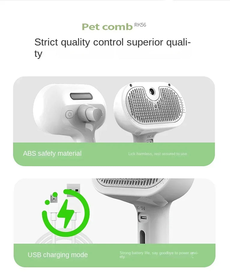 3-in-1 Electric Cat Hair Brush Steam Spray Grooming Comb Tool