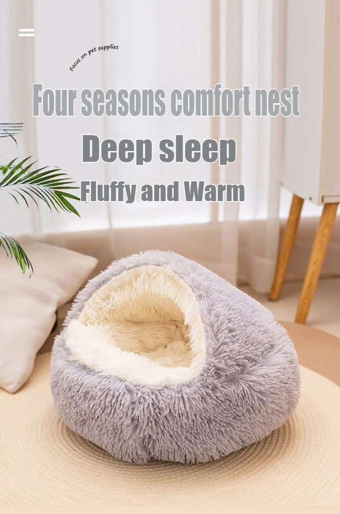 2 in 1 Soft Plush Pet Bed 50CM Round Cat Sleeping Nest Cave BedPs