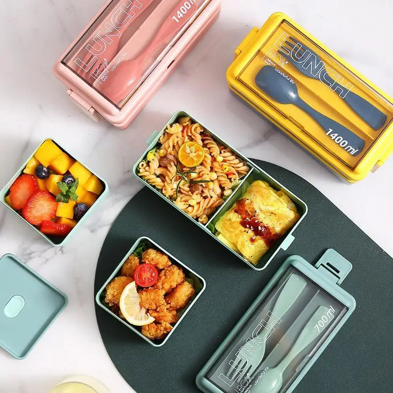 Double Layer Portable Lunch Box with Spoon & Fork Leakproof Microwave Container