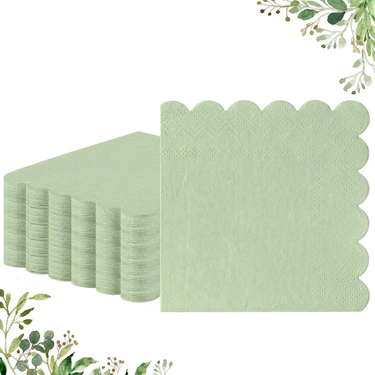 50PCS COCKTAIL SCALLOPED EDGE DISPOSABLE PAPER NAPKINS 5X5 INCH DINNER WEDDING PARTY