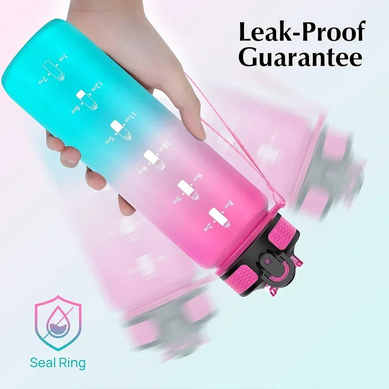 1000ML Motivational Time Marker Sports Waterbottle Leakproof Gym Bottle