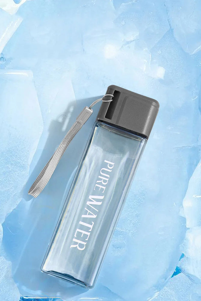 500ml Clear Square Portable Drinking Water Bottle with Rope Leakproof Plastic PC Outdoor Sports Hydration Bottle