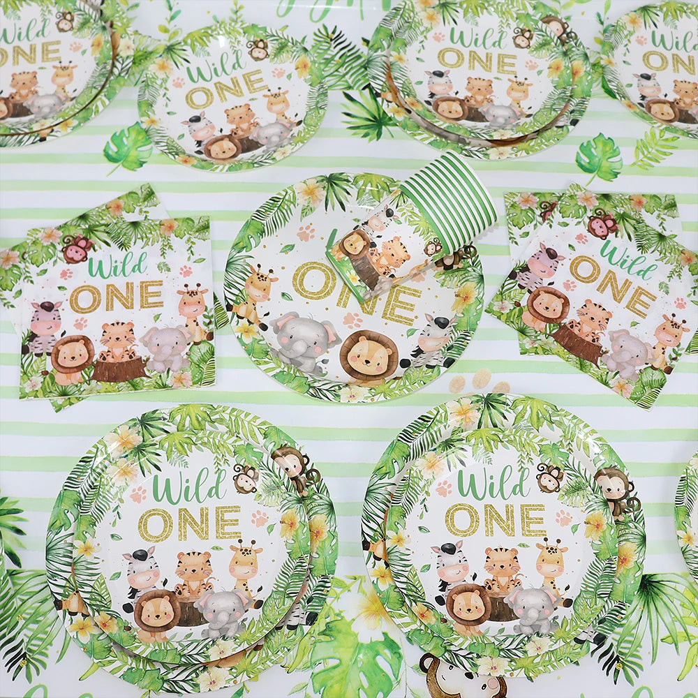 Wild One Animals Jungle Safari Birthday Disposable Tableware Set