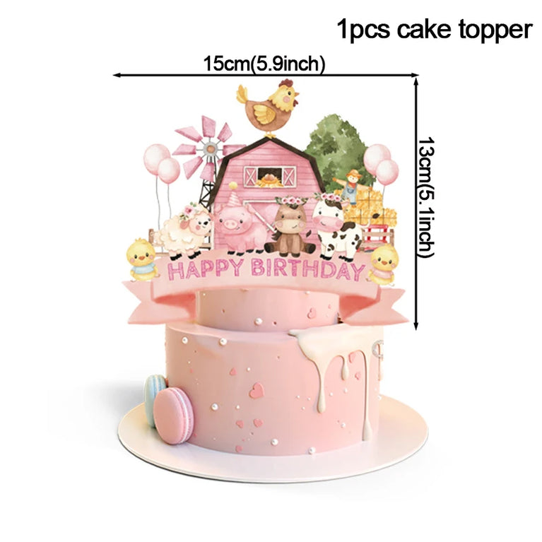 Pink Farm Animals Birthday Disposable Tableware Set-Baby Shower Decor