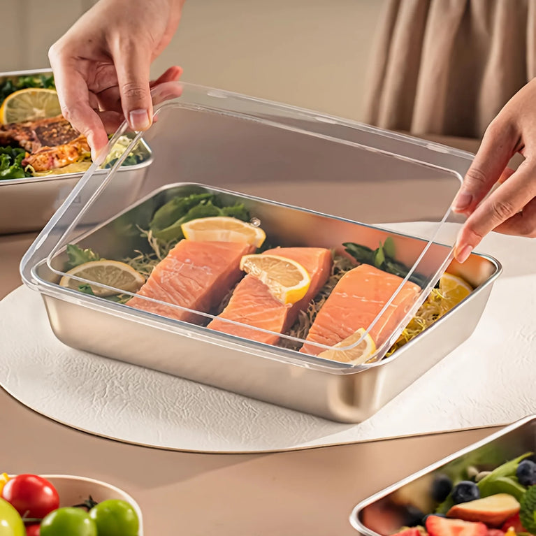 3pcs Stainless Steel Food Containers Stackable Leakproof Lunch Box Set with Clear Lids