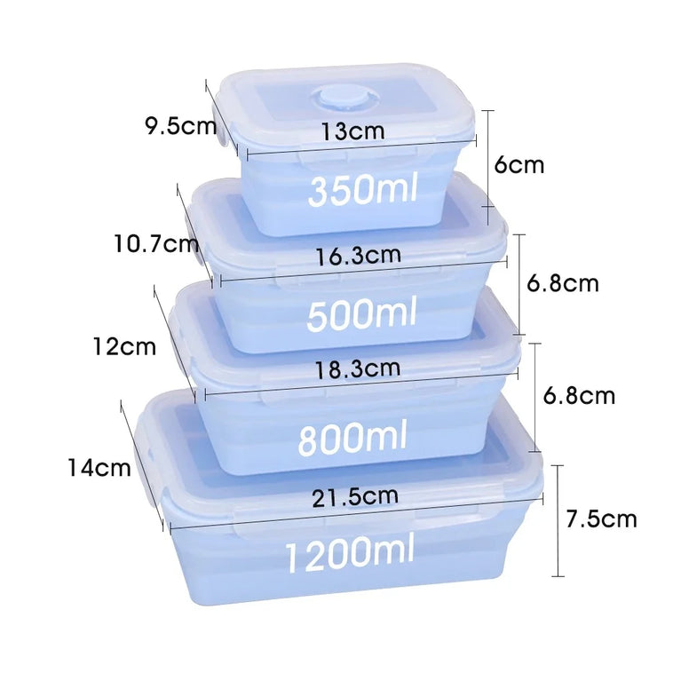 4PS Collapsible Silicone Food Storage Containers with Lids Vent Kitchen Meal Prep Set