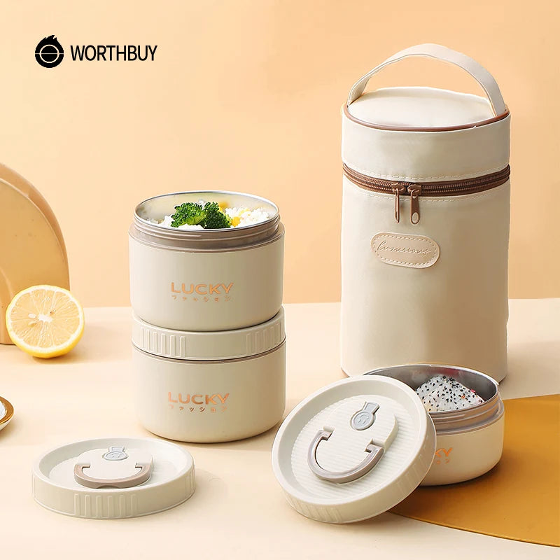 Bento Lunch Box Set Portable Keep Warm Insulated Stainless Steel Thermal Food Container Bag