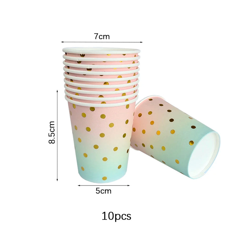 Rainbow Birthday Disposable Tableware Gold Dot Party Set Plates Cups Napkins