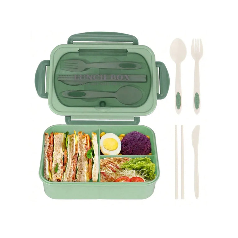 Compartment Lunch Box Portable Microwave Bento Box Leakproof Food Container with Spoon and Fork for Picnic Office School