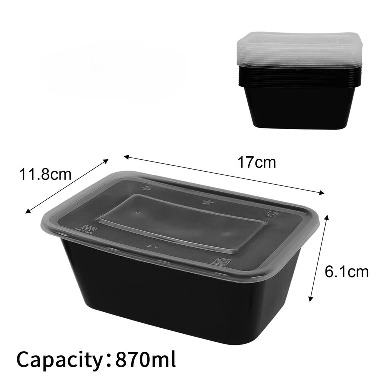 Disposable Food Containers Black Plastic Bento Lunch Boxes With Lids Meal Prep Storage Boxes Set
