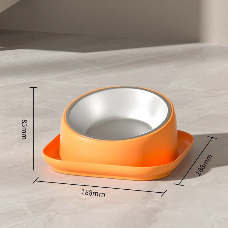 15° Tilted Raised Cat Feeder with Stainless Bowl Anti Slip Base