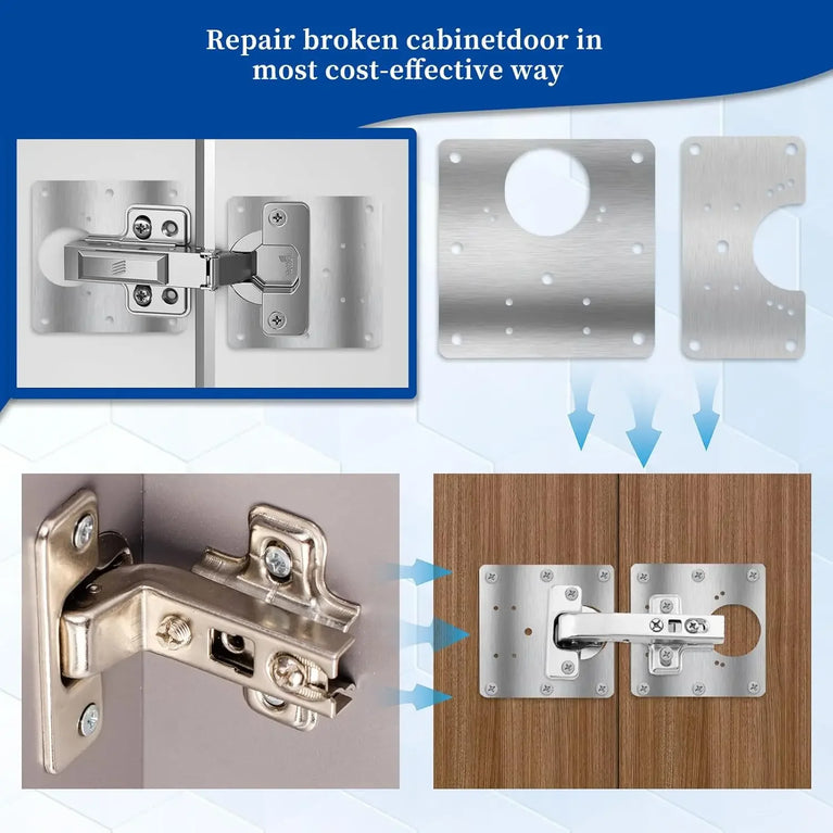 Stainless Steel Hinge Repair Plate Set | Cabinet Door Mounting & Flat Fixing Brackets