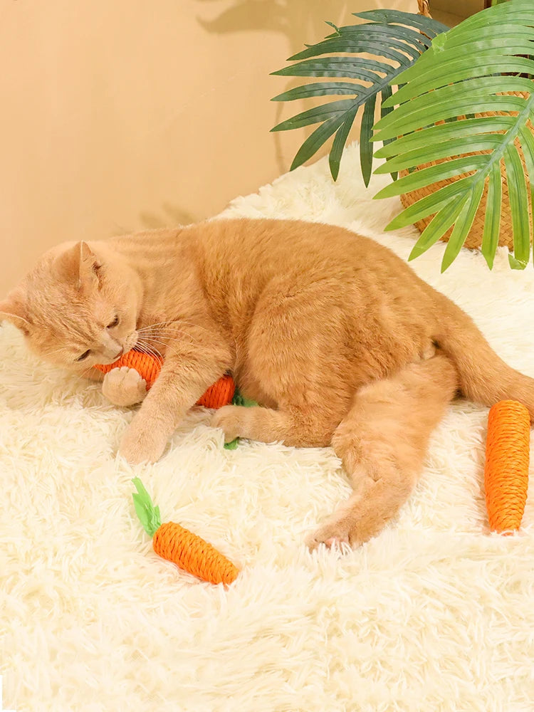 Cat Carrot Hemp Rope Chew Toy Teeth Grinding Interactive Kitten Scratching Fun Toy