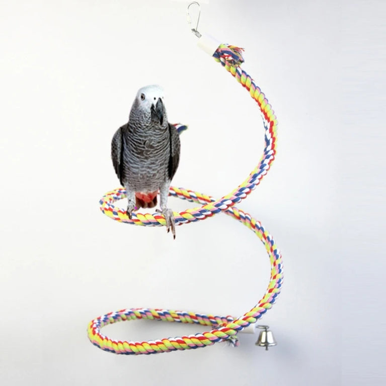 Bird Spiral-Rope Perch | Flexible Cotton Bungee with Bell
