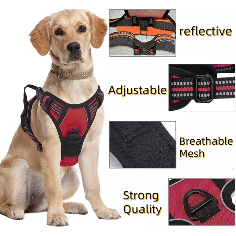 Heavy Duty No Pull Dog Harness Reflective Adjustable Control Handle Vest