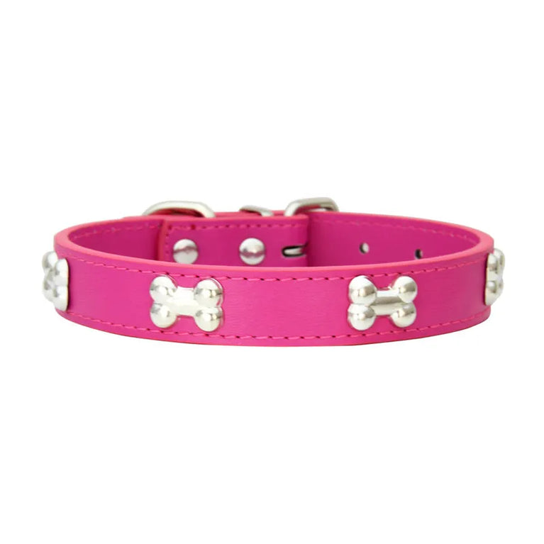 Bone Leather Dog Collars Puppy Pug Collars Small Large Cat Collar