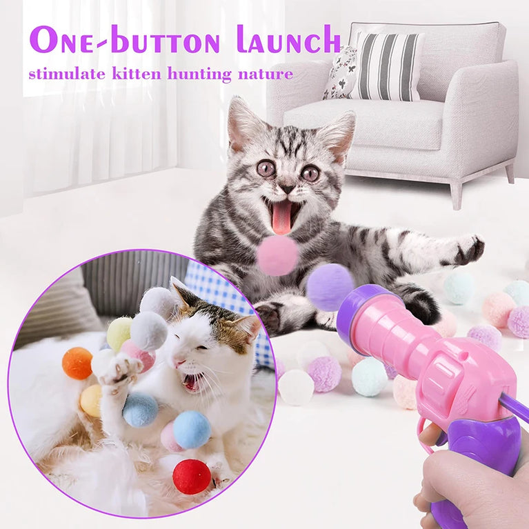 Interactive Cat Toy Gun Plush Ball Launcher Fun Play for Cats