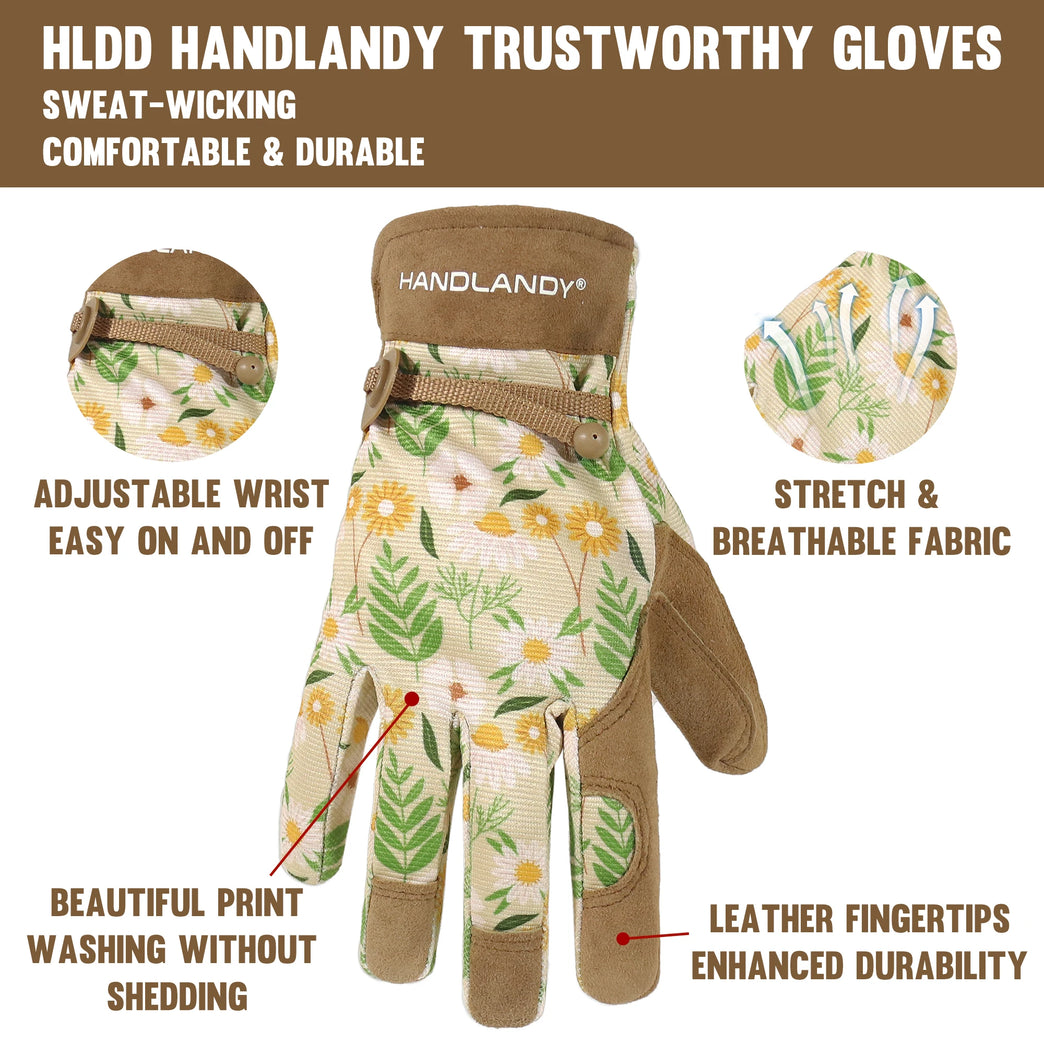 Cowhide Leather Gardening Gloves for Women Breathable Yard Work