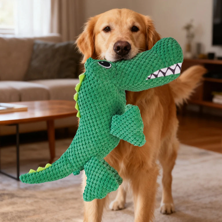 Pet Chew-Resistant Plush Interactive Toy with Sound Dinosaur Shape