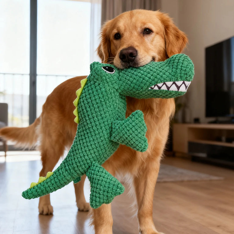 Pet Chew-Resistant Plush Interactive Toy with Sound Dinosaur Shape