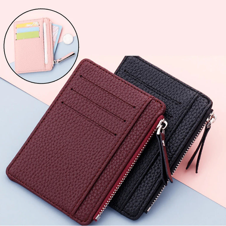 Fashion PU Leather Card Holder | Compact Coin Purse & ID Wallet with Keychain