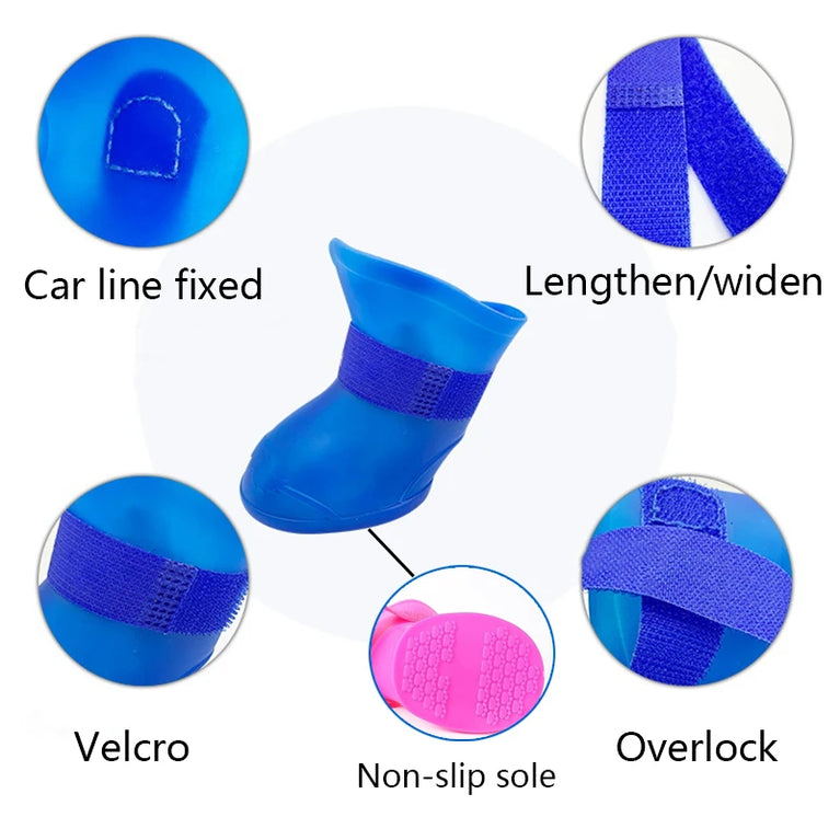 4-Piece Waterproof Pet Rain Boots | Anti-Slip Rubber Shoes