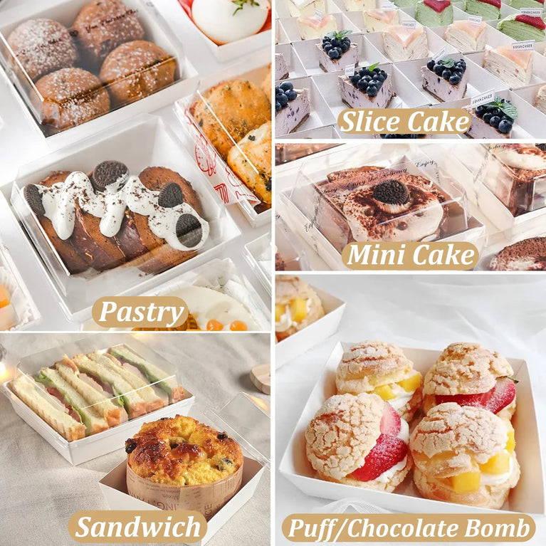 50PCS Paper Charcuterie Boxes with Clear Lids Square White Disposable Donut Dessert To Go Containers