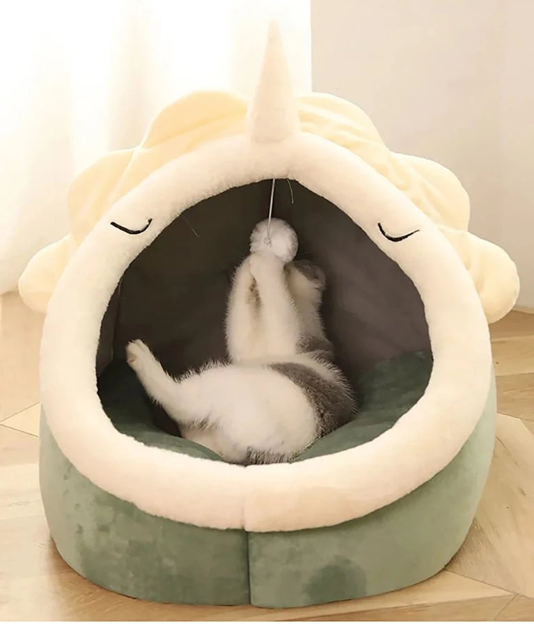 Deep Sleep Cat Cartoon Bed Cotton Cave Soft Foldable Washable Pet Bed House