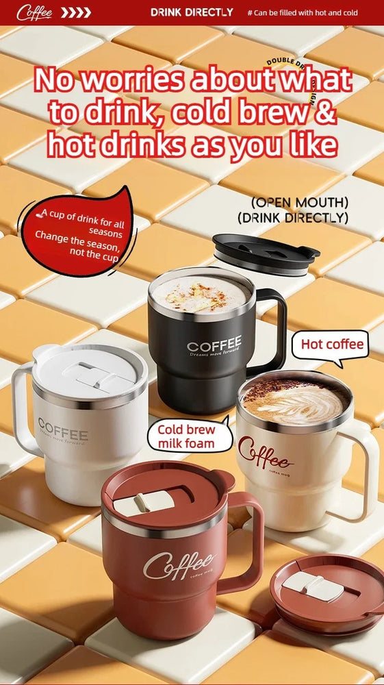 304 Stainless Steel Double Wall Coffee Mug with Handle Leakproof Cup