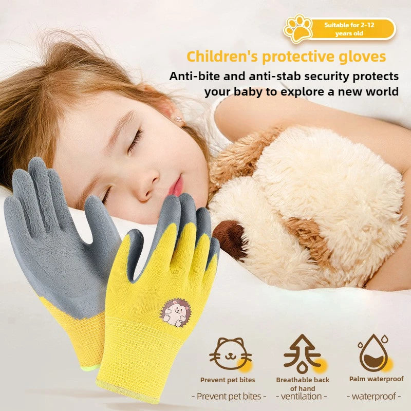 Kids Waterproof Wear Resistant Gardening Gloves Stab Proof Latex