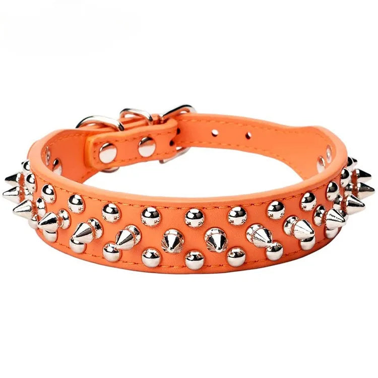 Adjustable Leather Dog Collar Punk Rivet Spiked Neck Strap