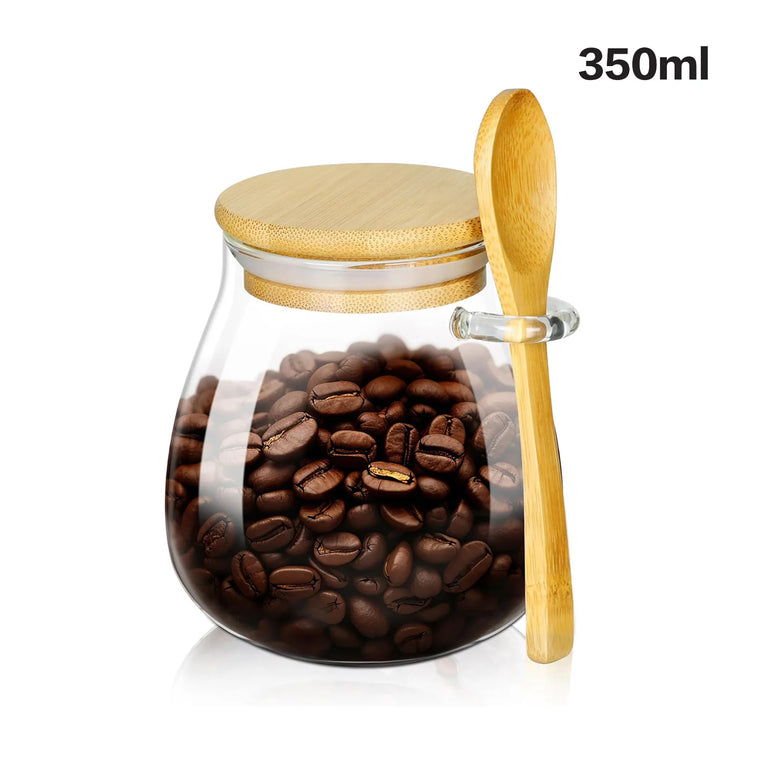 Airtight Glass Storage Container Jar with Lid Spoon Kitchen Pantry Canister