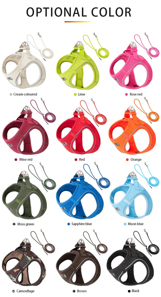 Adjustable Reflective Dog Harness Leash Set Step-In Soft Air Mesh Vest