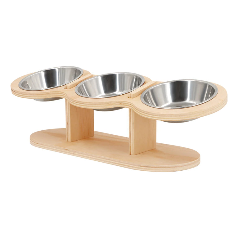 15° Tilted Raised Cat Bowl Set with 3 Stainless Steel Bowls Feeder