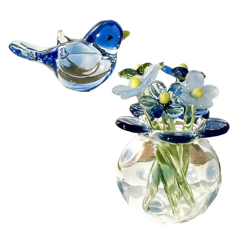 Miniature Hand-Blown Glass Flower Figurine | Exquisite Crystal Bouquet Decor