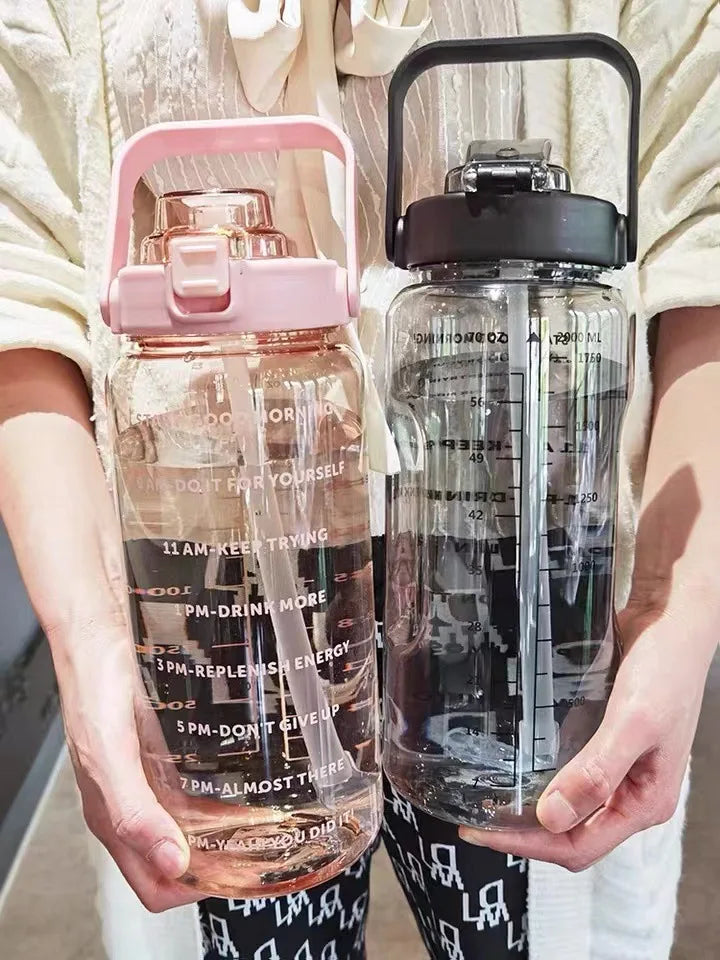 2L Portable Large Capacity Straw Water Bottle Fitness Sports