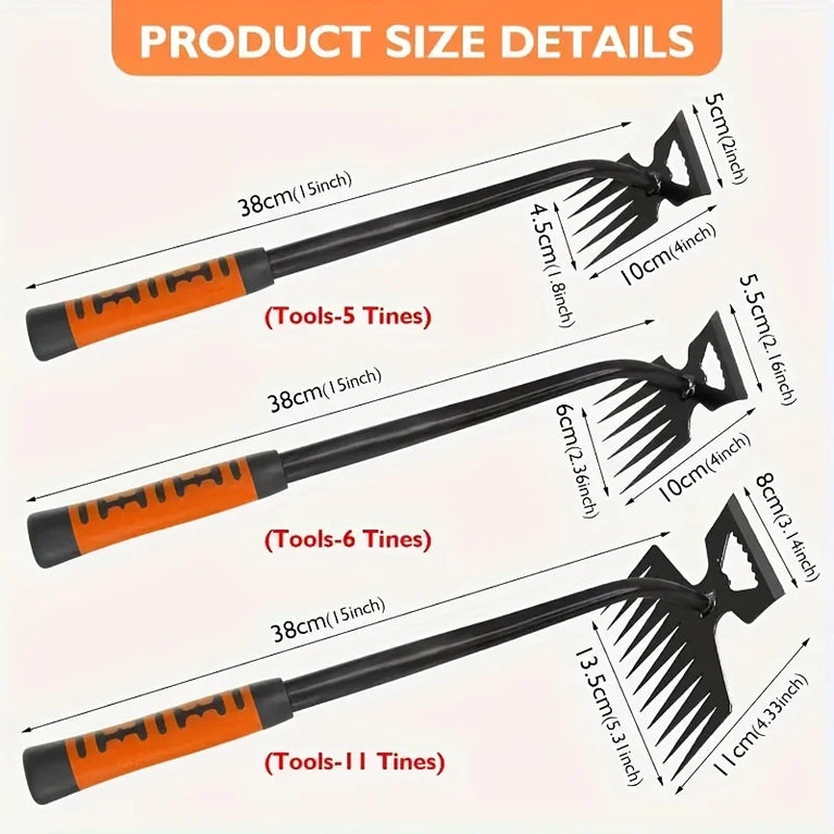 2 in 1 Garden Weeding Rake Carbon Steel Weed Puller Tool Garden Soil Remover