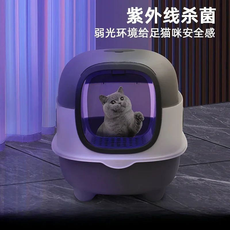 Fully Enclosed Oversized Cat Litter Box | Deodorizing Flip-Top Pet Toilet